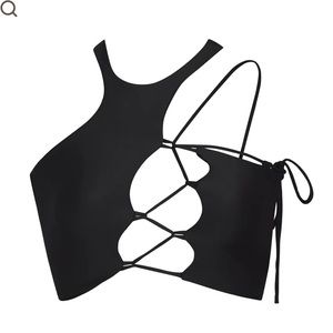 SKIMS LACE UP SUPER CROP TOP ONYX SIZE SMALL